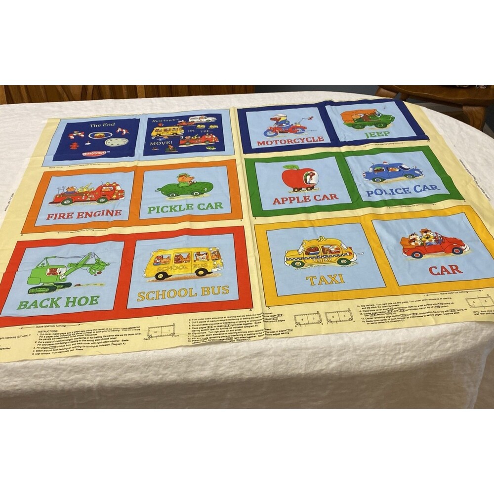 RICHARD SCARRY BUSYTOWN Cotton Fabric PANEL Cut Sew Book Toddler Quilt OOP HTF